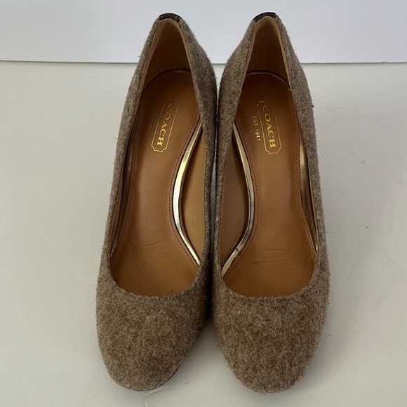 COACH Ophelia Taupe Wool Fabric Brown Leather Croc Embossed Pumps Size 6B - Picture 6 of 11